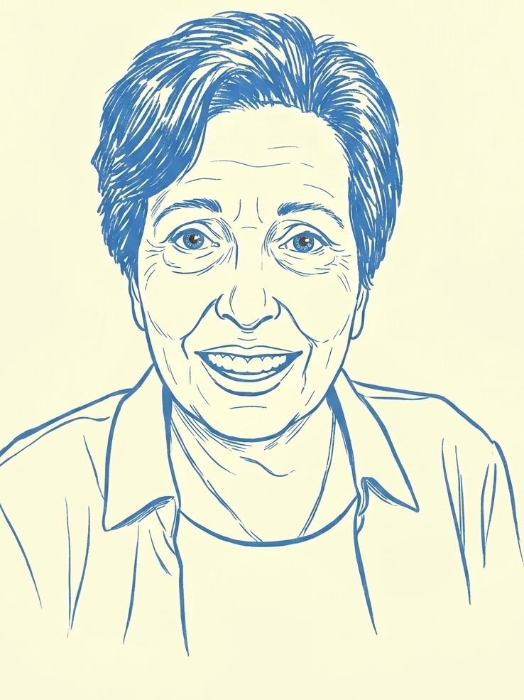 Outline drawing of a person on a beige background